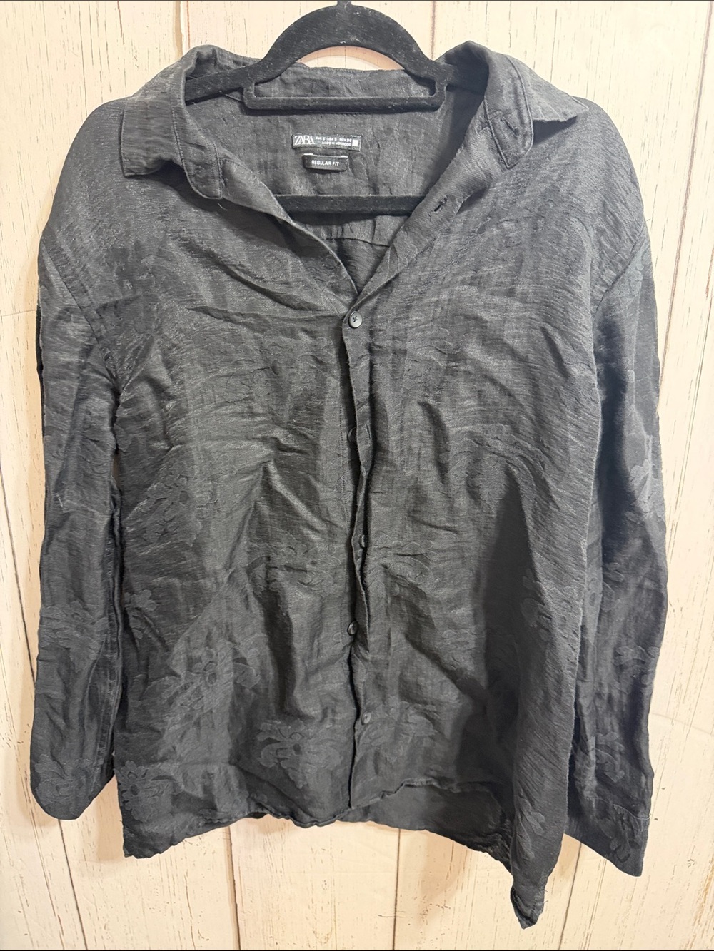 Zara Linen Blend Black Textured Button-Down